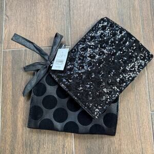 2 Piece Zippered Sequin Bags Polka Dots NEW LOFT Black Makeup Bag Set